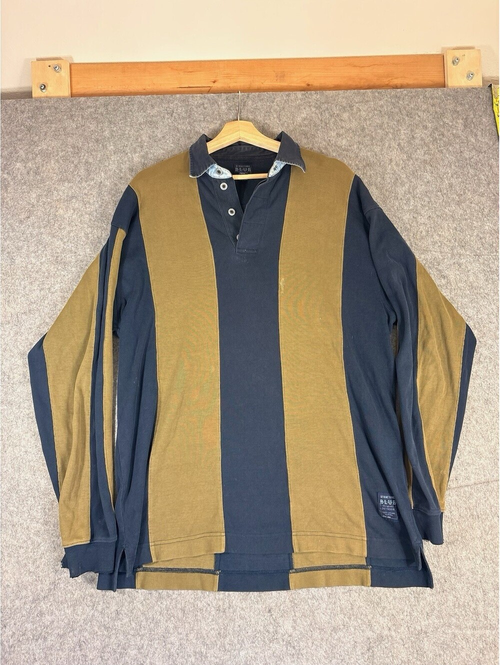 Vintage Structure Rugby Polo Men's M Blue Striped Denim Collar 90s Preppy